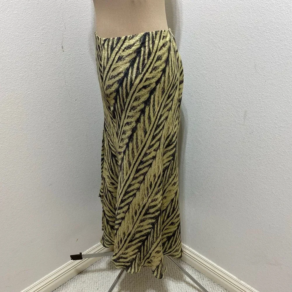 Lauren Ralph Lauren Silk Linen Skirt Zebra Print Flair Ruffle Slit Size Medium